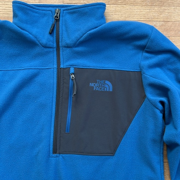 THE NORTH FACE Mens Fleece Pullover Jacket M Blue Black Half Zip Chest Pocket - Picture 3 of 6